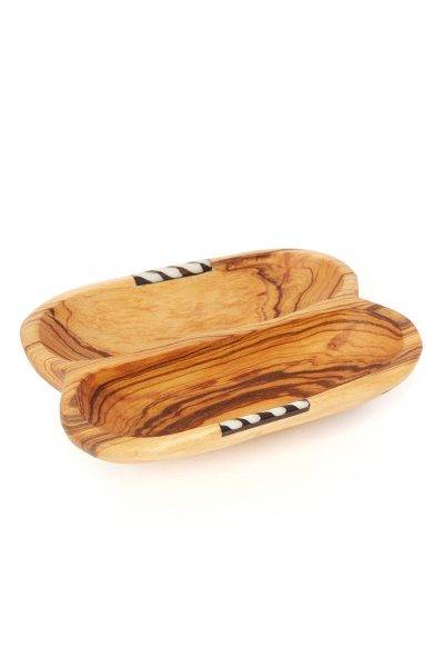 Wild Olive Wood & Cow Bone Side by Side Condiment Dish 1 Wild Olive Wood & Cow Bone Side by Side Condiment Dish