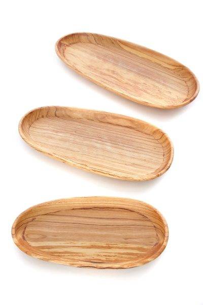 Set of Three Shallow Wild Olive Wood Oval Serving Bowls 2 Set of Three Shallow Wild Olive Wood Oval Serving Bowls