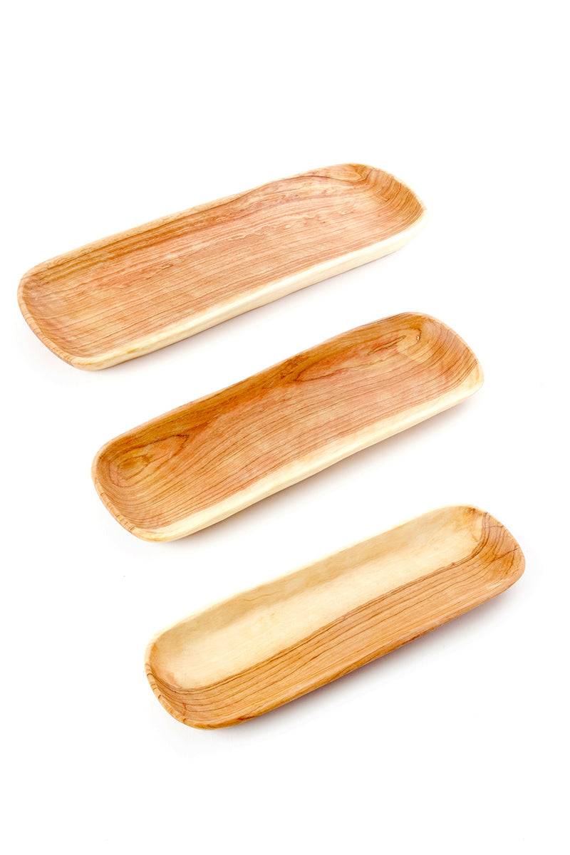 Set of Three Wild Olive Wood Shallow Cracker Trays 2 Set of Three Wild Olive Wood Shallow Cracker Trays