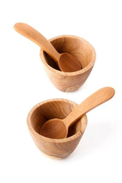 Kenyan Wild Olive Wood Salt & Pepper Cups Set 1 Kenyan Wild Olive Wood Salt & Pepper Cups Set