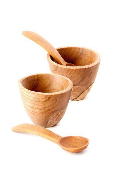 Kenyan Wild Olive Wood Salt & Pepper Cups Set 2 Kenyan Wild Olive Wood Salt & Pepper Cups Set