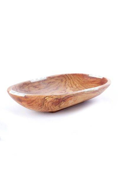 12" Wild Olive Wood Oval Bowl with Striped Bone Inlay 2 12" Wild Olive Wood Oval Bowl with Striped Bone Inlay