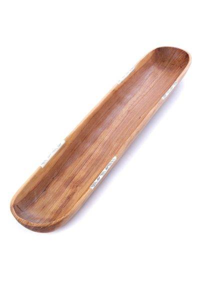 Wild Olive Wood Baguette Bowl with Striped Bone Inlay 1 Wild Olive Wood Baguette Bowl with Striped Bone Inlay