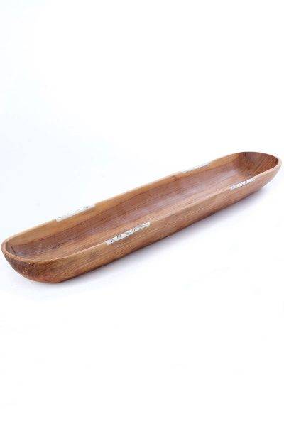 Wild Olive Wood Baguette Bowl with Striped Bone Inlay 2 Wild Olive Wood Baguette Bowl with Striped Bone Inlay