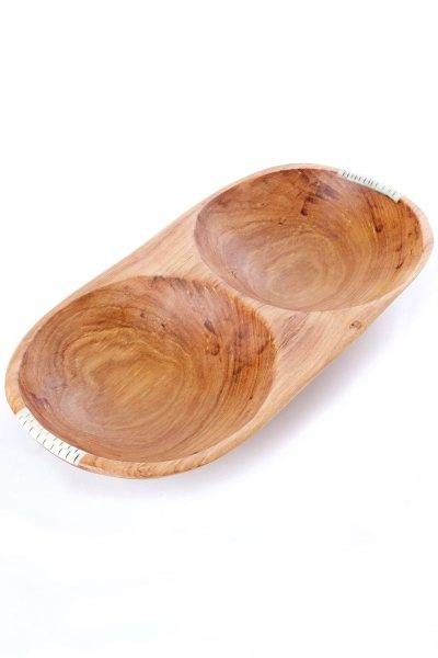 Wild Olive Wood Double Serving Bowl with Bone Inlay 1 Wild Olive Wood Double Serving Bowl with Bone Inlay