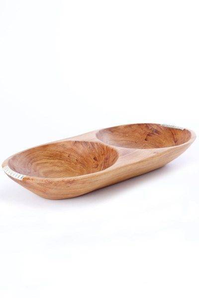 Wild Olive Wood Double Serving Bowl with Bone Inlay 2 Wild Olive Wood Double Serving Bowl with Bone Inlay