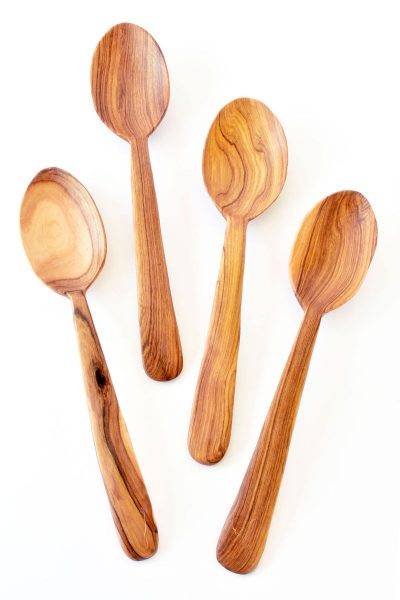 Set of Four Kenyan Wild Olive Wood Classic Spoons 1 Set of Four Kenyan Wild Olive Wood Classic Spoons