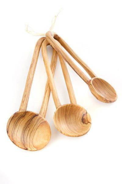 Set of Three Wild Olive Wood Loop Handle Serving Spoons 3 Set of Three Wild Olive Wood Loop Handle Serving Spoons