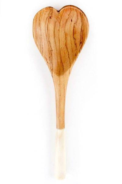 White Bone Handle Wild Olive Wood Heart Cooking Spoon 1 White Bone Handle Wild Olive Wood Heart Cooking Spoon