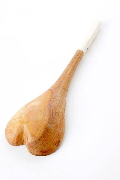 White Bone Handle Wild Olive Wood Heart Cooking Spoon 2 White Bone Handle Wild Olive Wood Heart Cooking Spoon