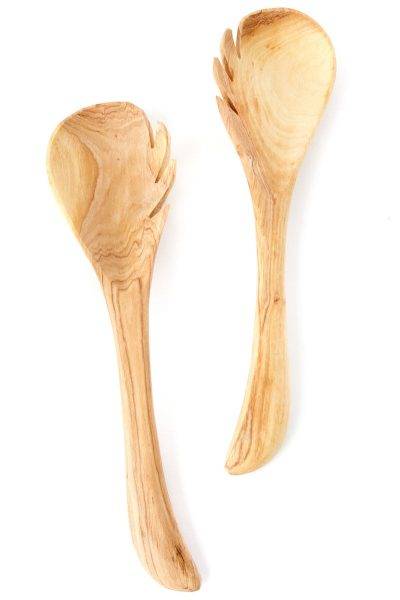 Kenyan Wild Olive Wood Leaf Salad Servers 1 Kenyan Wild Olive Wood Leaf Salad Servers