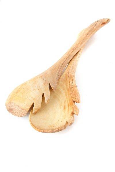Kenyan Wild Olive Wood Leaf Salad Servers 2 Kenyan Wild Olive Wood Leaf Salad Servers