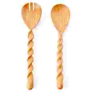 Kenyan Wild Olive Wood Spiral Salad Server Set