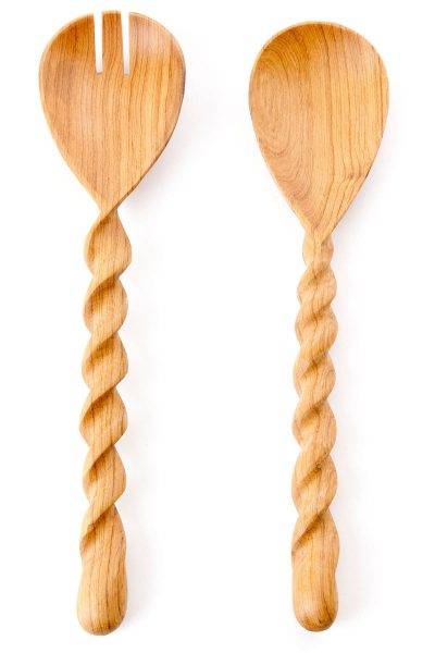 Kenyan Wild Olive Wood Spiral Salad Server Set 1 Kenyan Wild Olive Wood Spiral Salad Server Set