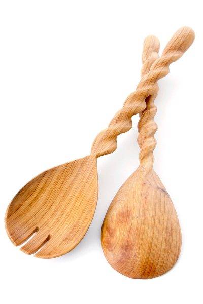 Kenyan Wild Olive Wood Spiral Salad Server Set 2 Kenyan Wild Olive Wood Spiral Salad Server Set