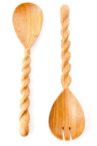 Kenyan Wild Olive Wood Spiral Salad Server Set 3 Kenyan Wild Olive Wood Spiral Salad Server Set