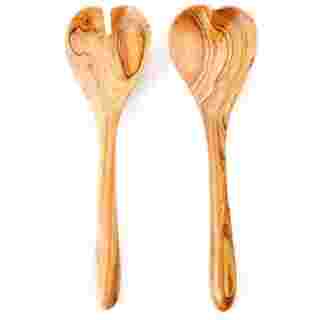 Kenyan Wild Olive Wood Heart Salad Server Set