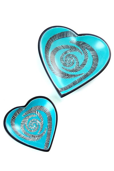 Aqua Blue Surutia Coil Heart-Shaped Soapstone Dish Set 1 Aqua Blue Surutia Coil Heart-Shaped Soapstone Dish Set