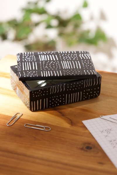 Spindle Mudcloth Rectangular Soapstone Desktop Box 4 Spindle Mudcloth Rectangular Soapstone Desktop Box