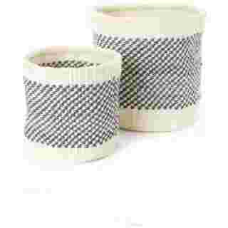 Set of Two Charcoal and Cream Twill Sisal Nesting Baskets