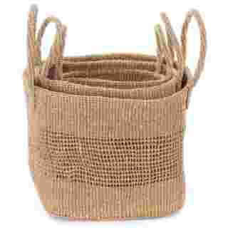Set of Three Open Weave Khaki Sisal Nesting Baskets