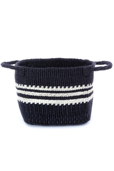 Sisal Storage Basket in Black with White Stripes 2 Sisal Storage Basket in Black with White Stripes