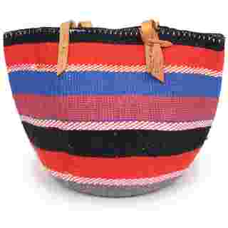 KAIMATI: Handwoven Blue , Red Wool Tote Bag