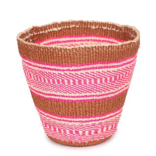 KONDA: Small Pink, Brown & White Sisal Basket