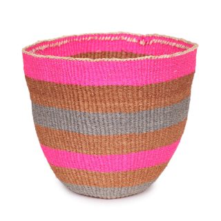 LAITI: Medium Pink, Grey & Brown Sisal Basket