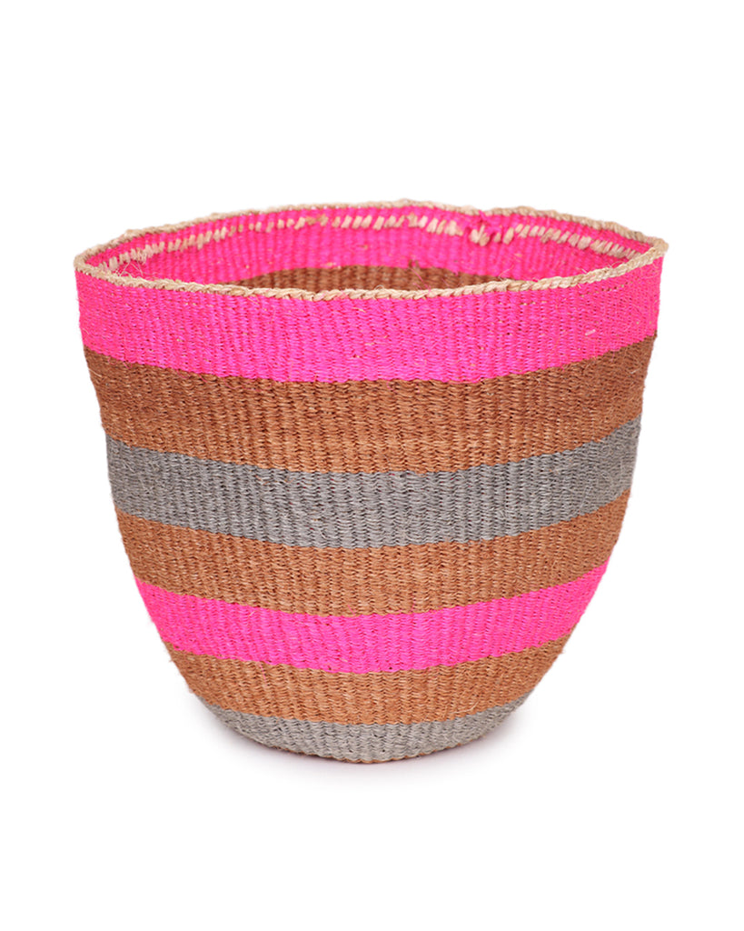 LAITI: Medium Pink, Grey & Brown Sisal Basket 1 LAITI: Medium Pink, Grey & Brown Sisal Basket