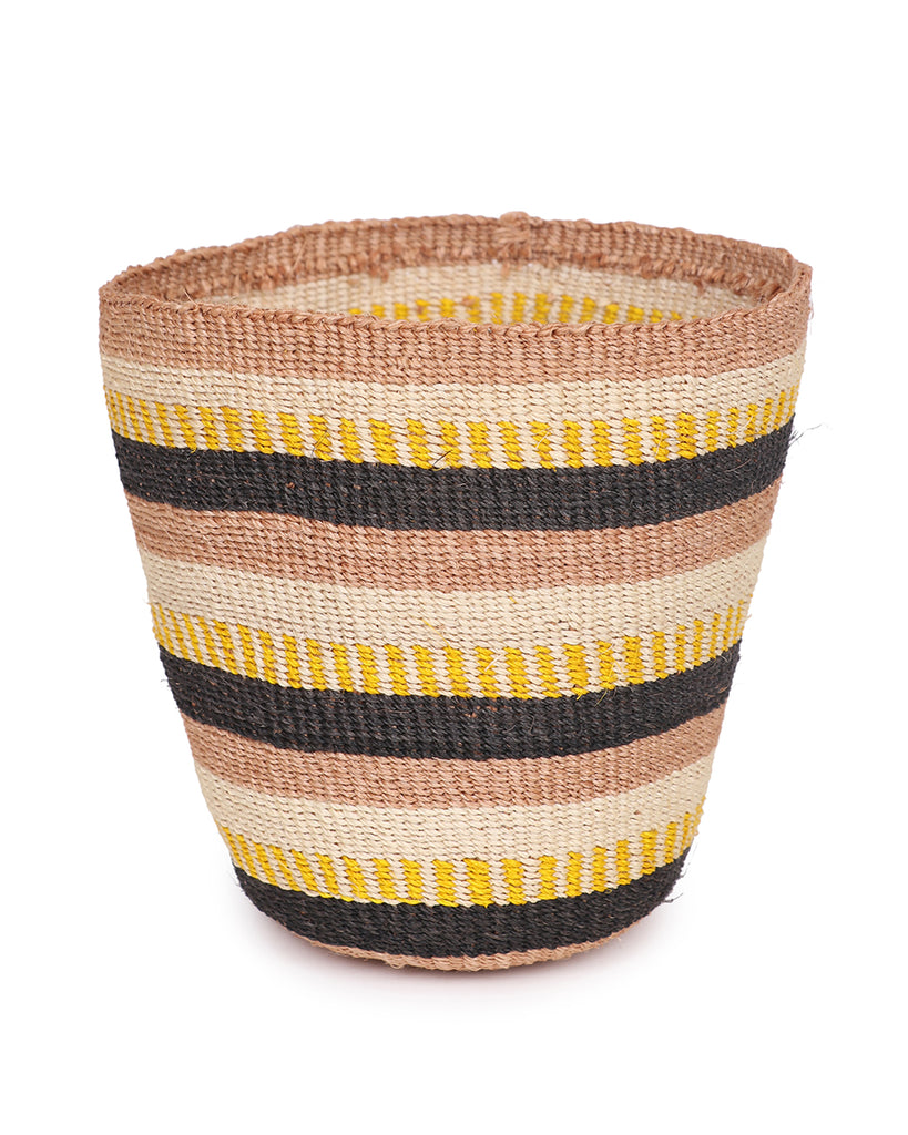 NATAKA: Small Yellow, Black & White Sisal Basket 1 NATAKA: Small Yellow, Black & White Sisal Basket