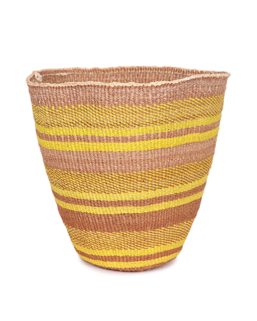 TAMKA: Large Yellow and Brown Sisal Basket 1 TAMKA: Large Yellow and Brown Sisal Basket