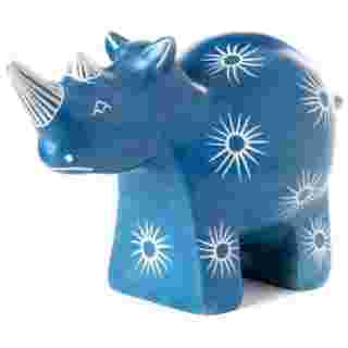 Blue Milkweed Soapstone Rhino Sculpture