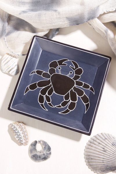 5.5" Slate Coastal Crab Square Soapstone Dish 3 5.5" Slate Coastal Crab Square Soapstone Dish