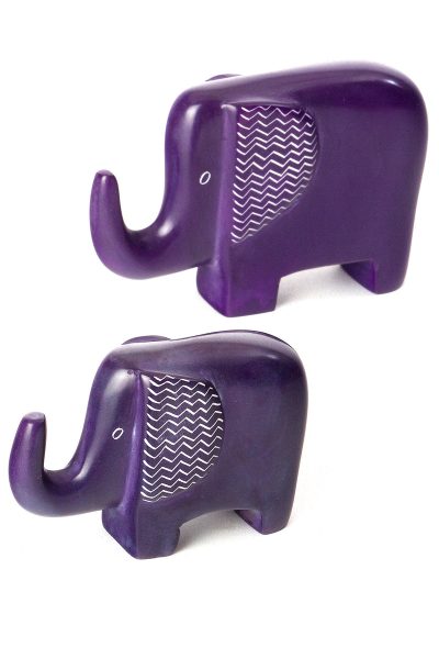 Purple Bashful Zig-Zag Elephant Soapstone Sculptures 8 Purple Bashful Zig-Zag Elephant Soapstone Sculptures