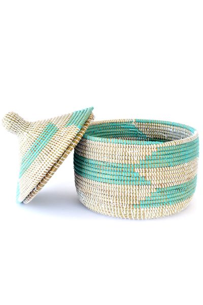 Aqua & White Prayer Mat Warming Basket 5 Aqua & White Prayer Mat Warming Basket
