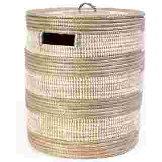 Silver and White Striped Flat Lid Hamper