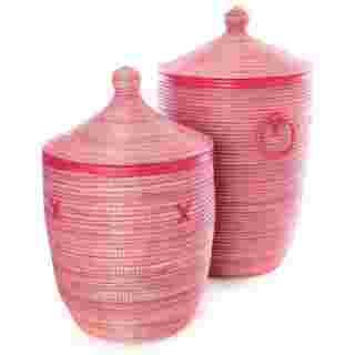 Pink Hamper Baskets with Leather Trim - Sold Singly