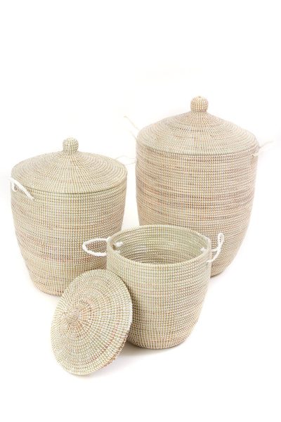 Set of Three Solid White Hampers 5 Set of Three Solid White Hampers