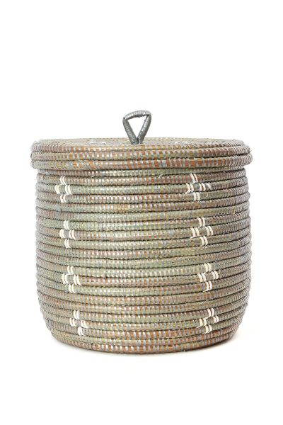 Silver and White Blossom Lidded Storage Basket 2 Silver and White Blossom Lidded Storage Basket