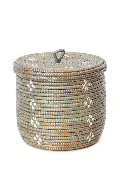 Silver and White Blossom Lidded Storage Basket 4 Silver and White Blossom Lidded Storage Basket