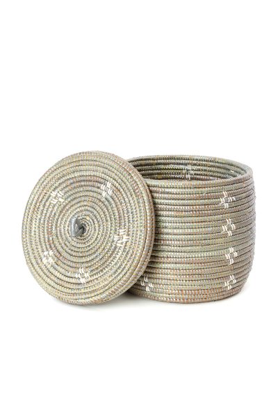 Silver and White Blossom Lidded Storage Basket 5 Silver and White Blossom Lidded Storage Basket