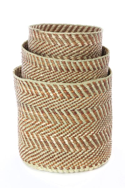 Brown & Natural Maila Milulu Reed Baskets 4 Brown & Natural Maila Milulu Reed Baskets