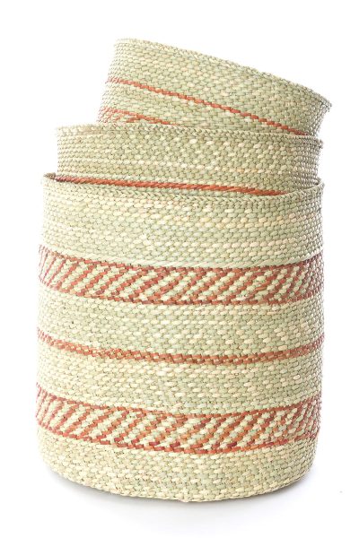 Traditional Iringa Baskets with Rust Red Accents 4 Traditional Iringa Baskets with Rust Red Accents