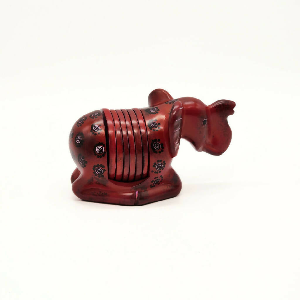 African Elephant Coasters| Soapstone Coasters | Maroon with polka dots flower pattern 2 African Elephant Coasters| Soapstone Coasters | Maroon with polka dots flower pattern