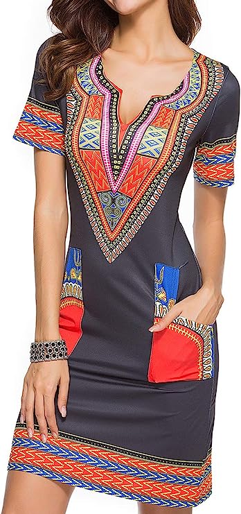 Women's Bodycon Dashiki African Midi Dresses Bohemian Vintage Club Dress with Pocket 1 Women's Bodycon Dashiki African Midi
Dresses Bohemian Vintage Club Dress with Pocket