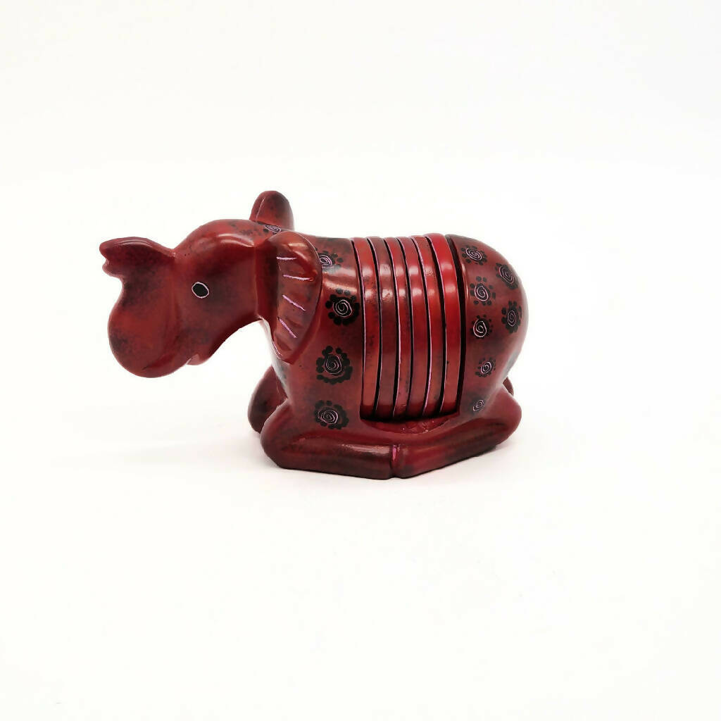 African Elephant Coasters| Soapstone Coasters | Maroon with polka dots flower pattern 3 African Elephant Coasters| Soapstone Coasters | Maroon with polka dots flower pattern