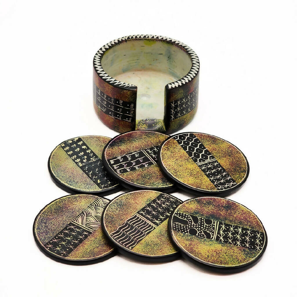 Handmade Brown Soapstone Coasters with Storage case 1 Handmade Brown Soapstone Coasters with Storage case