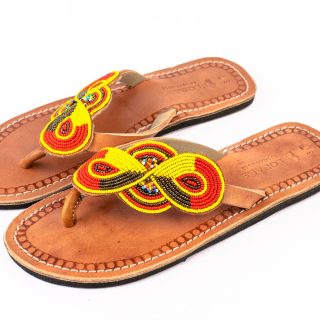 Handmade African Leather Beaded Maasai Sandals , Traditional African Slippers
