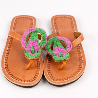 Handmade African Leather Beaded Maasai Sandals , Traditional African Slippers